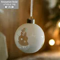 8cm white matte Christmas glass ball ornament with snowman pattern and fill - 8x9cm / Matte Snowman Style
