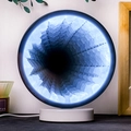 Blue infinity mirror night light with crystal texture and a round white base - White Crystal Rough Stone Layered Mirror (single Color) With White Frame / Brown Kraft Paper Box Packaging (17*10.5*20.5cm)