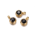 Detailed view of three gold-plated round black zircon pendants for DIY jewelry making - 10 Pieces per Pack / Gold Border Black Stone