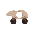 Miniature bear-shaped wooden toy car with engraved patterns and brown spherical wheels - Polar Bear