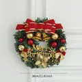 30cm Christmas wreath with red bow, golden bells and Merry Christmas sign on white wall - 30CM Red Gold Style