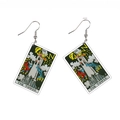 Retro tarot earrings featuring The Tower card design with double-sided acrylic printing - The Tower-C112