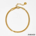 Double-layered gold chain bracelet with beads and textured links on white background - Gold Double Layer Combined Anklet (JAK422)