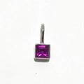 Silver square pendant with magenta gemstone and circular bail for necklace DIY - Silver - October