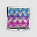 Vista detallada del espejo plegable cuadrado con diamantes de imitación azul y rosa - Ola