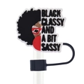 Cartoon black girl straw topper with Black Classy and A Bit Sassy text for 10mm cups - Black Classy Text Girl