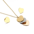 Three-tone layered heart pendant necklace and gold stud earrings jewelry set - Tri-color (KS143411-BJW)