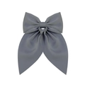 Handmade large grey satin bow hair clip with a smooth glossy silk-like finish - Gray
