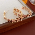 Detailansicht der goldenen Creolen mit Schmetterlingsmotiven und rosa Kristallen - Rosa