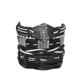 Ensemble de 5 bracelets vintage en cuir multicouche avec breloque hibou en noir et blanc - M1688 Ensemble Hibou Noir Blanc