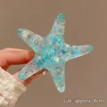 Blue-green resin starfish hair claw clip with colorful sequins, size approx 8cm - 5964 Glitter Starfish Hair Clip-Blue
