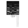 Set of 30 pairs of minimalist silver geometric earrings with pearls and crystals - E0439-1 Silver Comprehensive Set