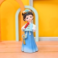 Charming resin girl figurine in blue Tang dynasty dress holding candied hawthorn skewers - B145 Sugar-coated Haws - Small