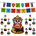 Detailed set of Día de Muertos party decorations with colorful sugar skull banners and toppers - Day of the Dead Set D / 3-Pack