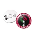 Round Palestine flag crystal glass brooch pin with Free Palestine and End Apartheid slogans - Silver-3 (End Apartheid)