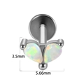 Surgical steel stud earring with dual heart-shaped white opal stones and size dimensions - 1.2x6mm / Steel-2 OP17 Opal Waterdrops
