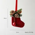 Red knitted Christmas stocking with dried fruit and metal bell decoration, 20x19cm size - Red Bell Decorative Stocking