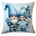 Modern blue gnome Christmas pillow cover with Happy Holidays print for home sofa decor - Happy Holidays Sign Gnomes