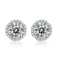 Classic S925 sterling silver halo stud earrings with round brilliant cut lab diamonds - Moissanite Round Halo Style (S35A) / Moissanite + S925 Silver