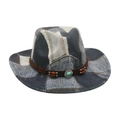 Cappello da cowboy vintage con patchwork di denim e nastro in pelle turchese - Taglia unica / Nero