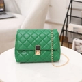 Elegant green quilted shoulder bag with golden chain strap and luxury square metal clasp - Green