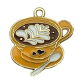 Enamel coffee cup charm with white latte art and golden finish for DIY jewelry - Coffee Cup (Yellow)