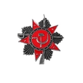 Spilla medaglia a pentagramma in argento e smalto rosso con ingranaggi e martello - Stile Fucile Stella Rossa in Metallo Argento (xz5833)
