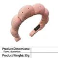 Pink polka dot bubble headband made of corduroy fabric for women with handmade label - 5-striped Rhinestone Pink Headband