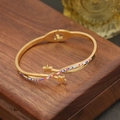 Detail des goldenen Sternarmbands mit roten und blauen Kristallen auf Holzdisplay - Doppelstern-Stil (1#)
