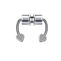 Macro detail of silver magnetic horseshoe nose ring with heart shape and white zircon - Silver Heart Rhinestone (#7)