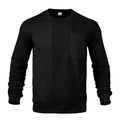 Detail of black crewneck sweatshirt with corduroy paneling and chest pocket texture - Black