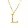 Golden letter L pendant necklace with white rhinestones on a slim chain - Letter L / Gold