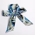 Elegant silk-texture scarf with abstract fluid patterns tied into a bow shape - S13-Fluid Geometric Blue