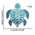 Detailed size view of turquoise sea turtle embroidered patch with measurements - Gradient Cyan Blue