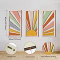 Three-piece sunburst hollow wooden wall plaques with dimensions and hook details - Morandi Sun Style (Y24Y51229_Q) / Three-Piece Set