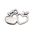 Silver vintage alloy double heart pendant with leaf detail for DIY jewelry making - Heart Apple Style (8456)