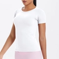 Camiseta deportiva de mujer blanca de manga corta, ajuste entallado y transpirable - S / Blanco