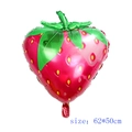 Red strawberry shaped foil balloon for party decor with seed pattern and green leaves - Strawberry