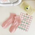 Women's minimalist macaron pink cotton blend ribbed crew socks in a clean aesthetic setting - One Size / Girl Pink