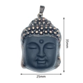 Detailed view of Buddha head pendant showing dimensions of 35mm height and 25mm width - Bronze Edge Black