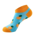 Short blue socks featuring pineapple patterns with vibrant orange toe and heel accents - One Size(37-44) / Blue Pineapple