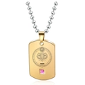 Detail of gold Aries zodiac pendant with pink stone on a polished stainless steel chain - Gold Aries Female