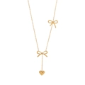 Elegante goldene Schleifenkette mit Herzanhänger und feiner Kette auf weißem Hintergrund - Doppelte Schleife Herz Anhänger Halskette (6#)