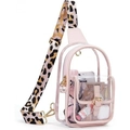 Rosa transparente PVC-Umhängetasche mit Leopardenmuster-Gurt und Schnallentasche - Rosa