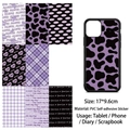 Purple PVC aesthetic stickers for phone cases with grid and cow print patterns - Signal Fragments