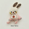 Detailed view of handmade embroidered rabbit doll with sizing 9cm height and 7cm width - No Pin Style / Pink Rabbit