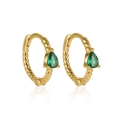 Elegantes pendientes de aro dorados con circonitas esmeralda en forma de pera en plata S925 - Dorado-Circonita Verde