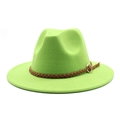 Cappello fedora classico in lana verde lime con fascia intrecciata marrone e fibbia oro - Verde mela