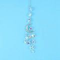 Detailed view of silver crescent moon and star suncatcher with faceted crystal beads - Silver