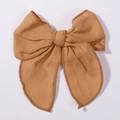 Caramel ginger bow hair clip for girls made of natural linen blend fabric texture - Caramel (2832-18)